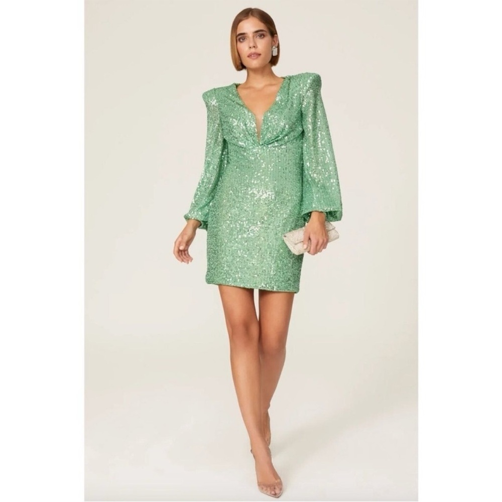 Mac Duggal Sequin Blouson Sleeve Dress